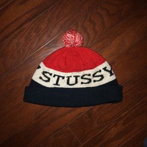Stussy Beanie Pom orange and navy